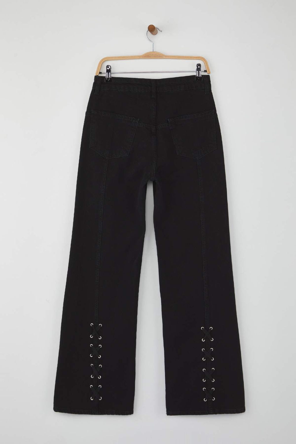 Siyah Yuksek Bel Kusgozu Baglama Detayl? Wide Leg Palazzo Jeans TWOAW26JE00128 - Trendyolmilla фото 8