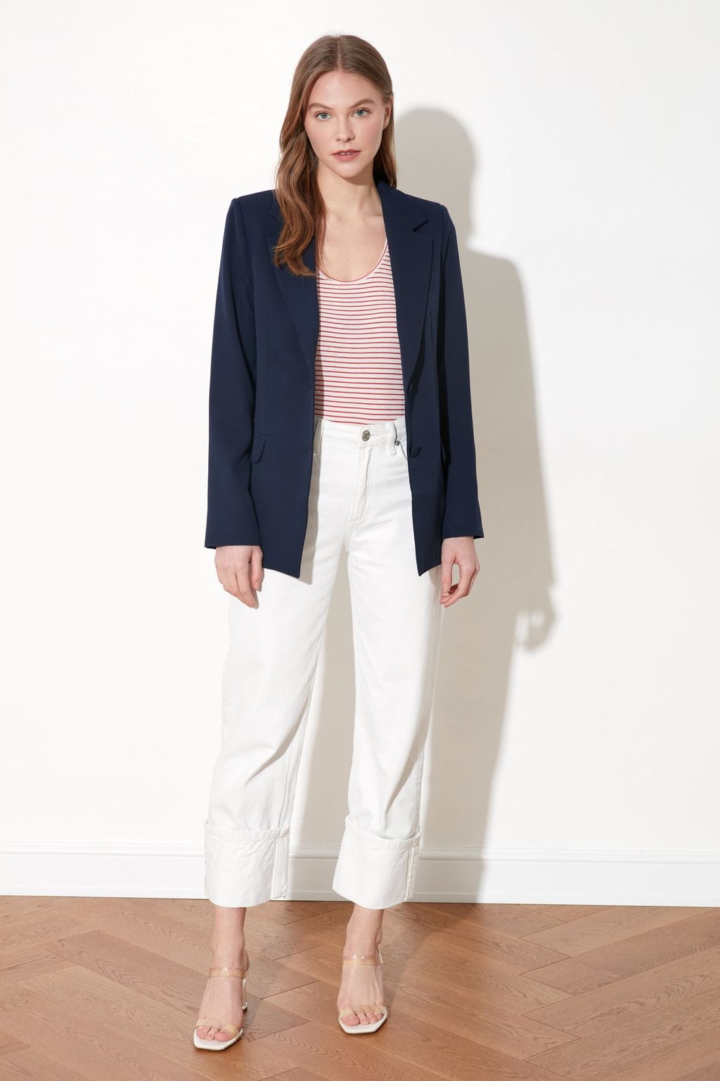 TRENDYOLMILLA Lacivert Regular Astarl? Dokuma Blazer Ceket TWOSS20CE0126  фото 9
