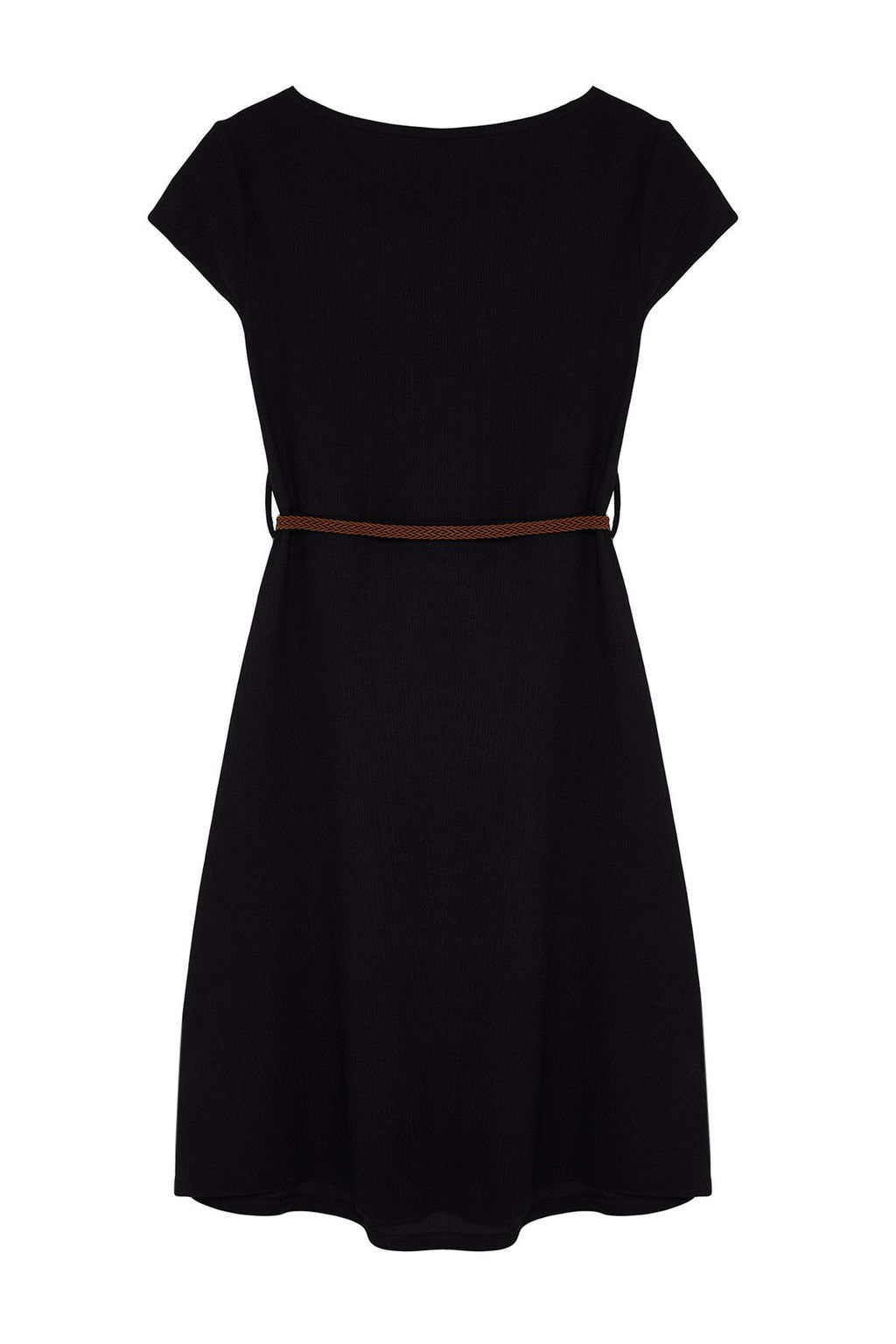 TRENDYOLMILLA Siyah Dokulu Kemer Detayl? Degaje Yaka Esnek Skater/Belden Ac?lan Midi Orme Elbise TWOSS24EL01070  фото 8