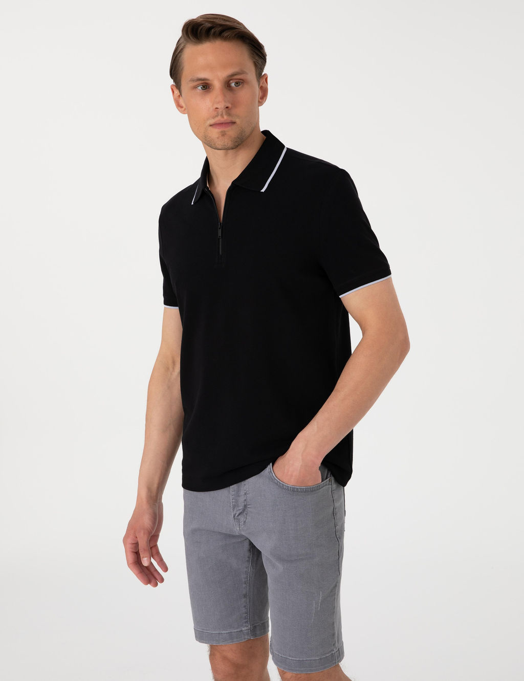 Siyah Slim Fit Polo Yaka Ti__rt - Pierre cardin фото 3