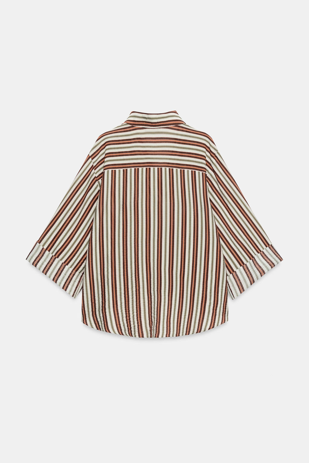 CAMISA RAYAS BAJO ABULLONADO / Marr?n / Crudo - Zara фото 7