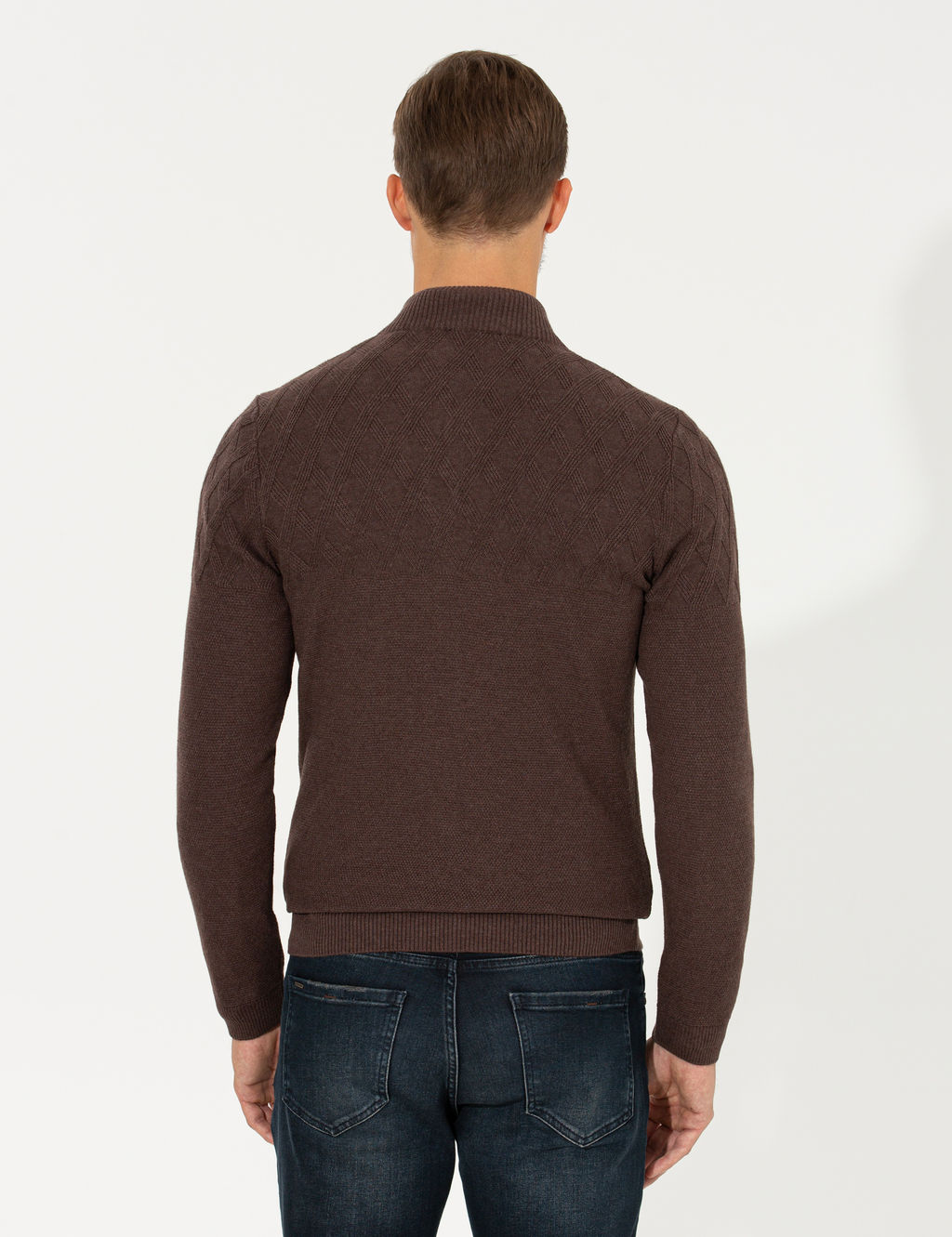 A__k Kahverengi Slim Fit Fermuarl_ Triko H_rka