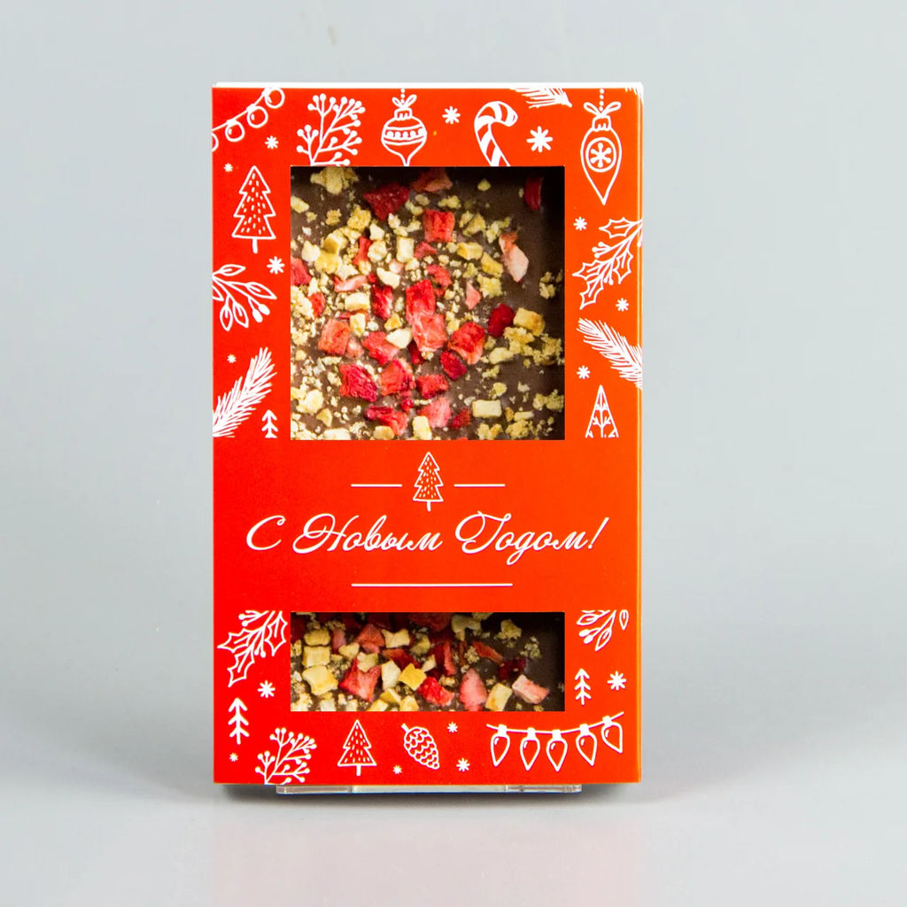 Молочный шоколад с клубникой, грушей и абрикосом, красная коробочка #10, 85гр