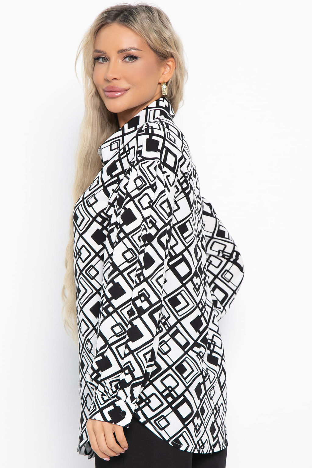 Блуза хлопковая Танец линий (черно-белая) Б14856-14М