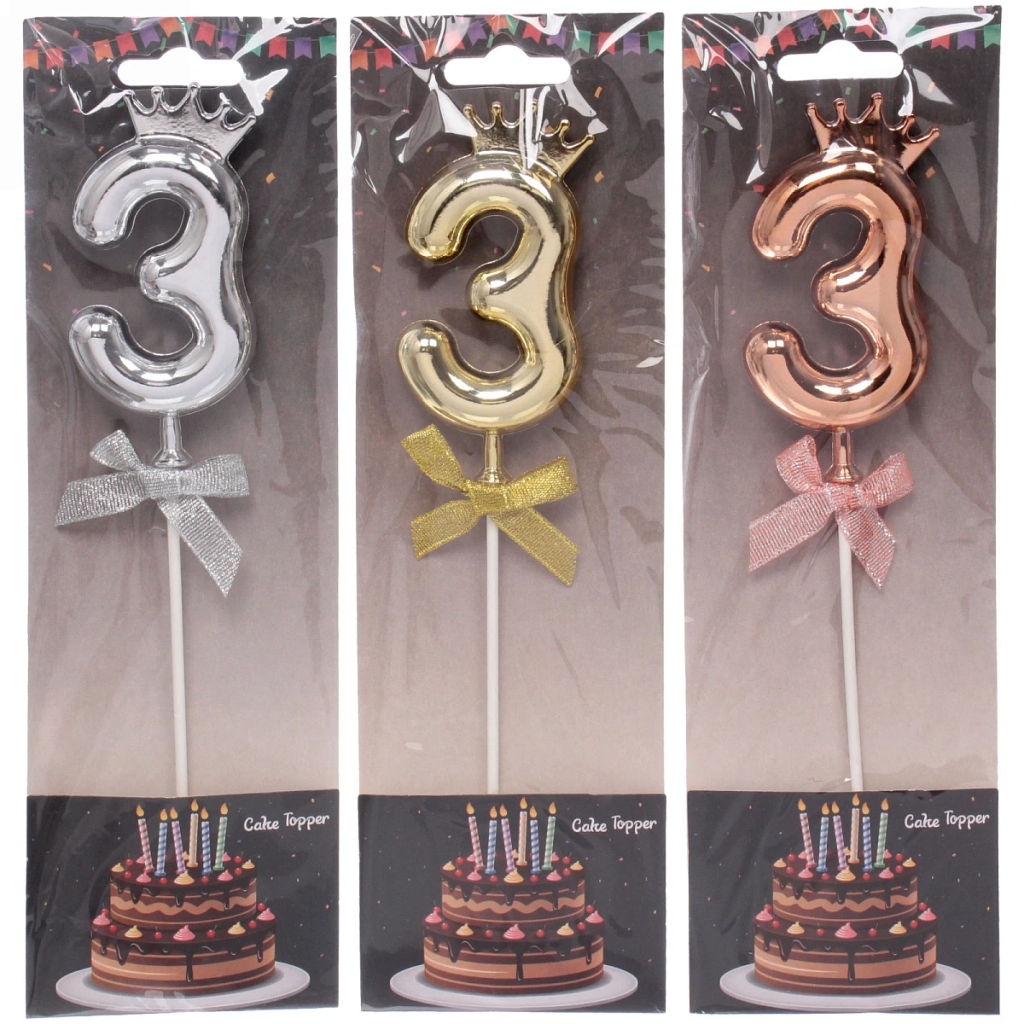 Топпер Цифра Королевский вечер "3" 22 см , микс