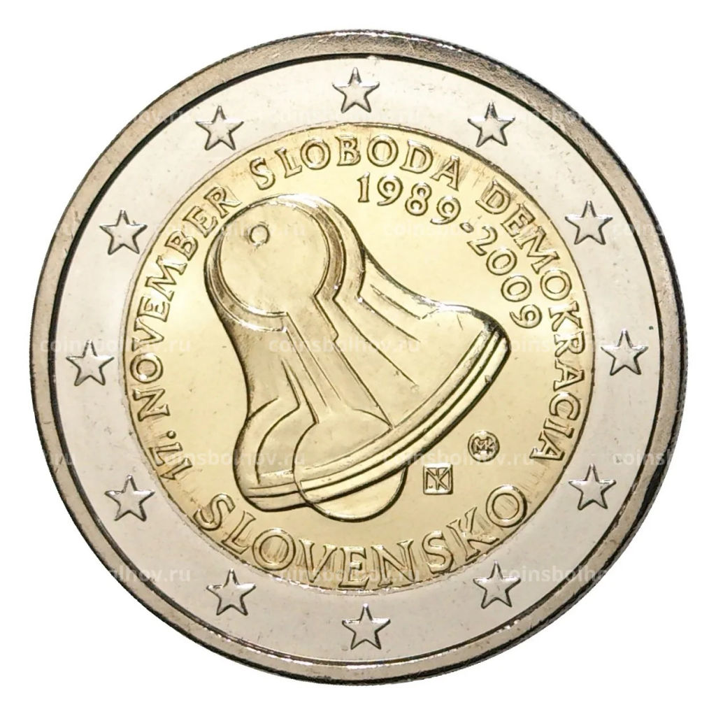 2 евро 2009 года Словакия  20 лет Бархатной Революции