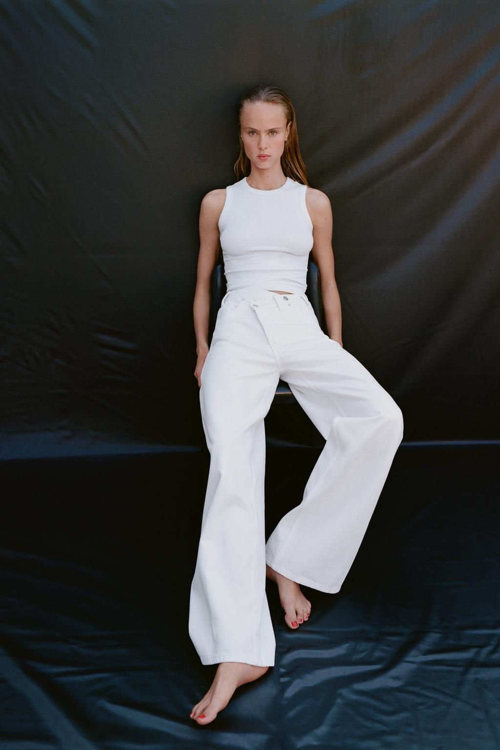 HIGH-WAIST TRF WIDE-LEG CROSSOVER WAIST JEANS - Zara фото 2