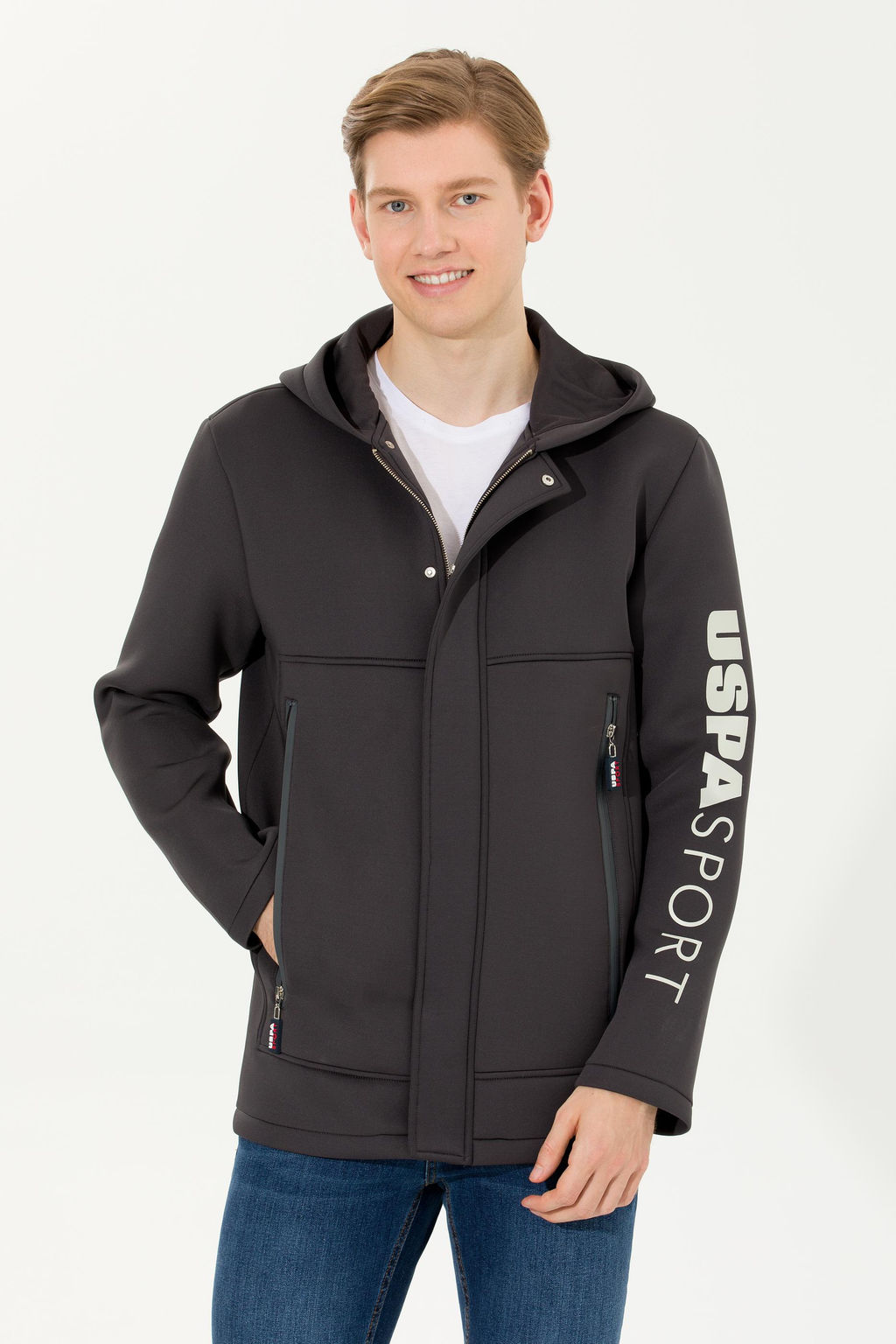 U. S. Polo Assn / Мужской вязаный кардиган с капюшоном антрацитового цвета