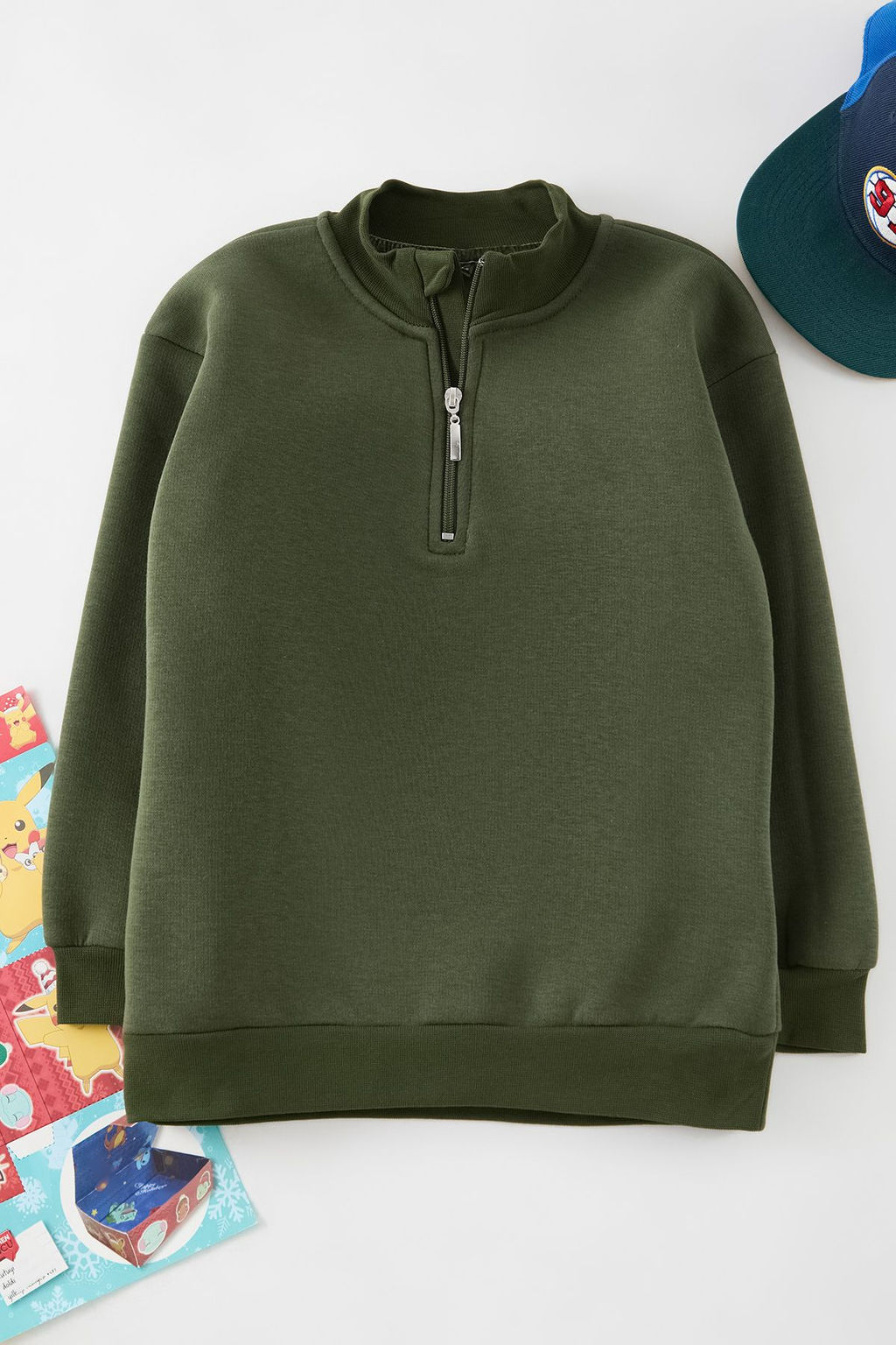 Haki Erkek Cocuk Fermuarl? S?rt Bask?l? Orme Sweatshirt TKDAW25SW00134 - Trendyolmilla фото 2