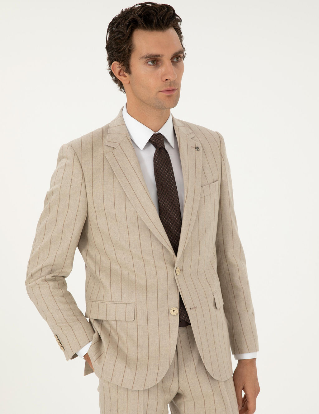 Бежевый зауженный костюм - Cacharel фото 3