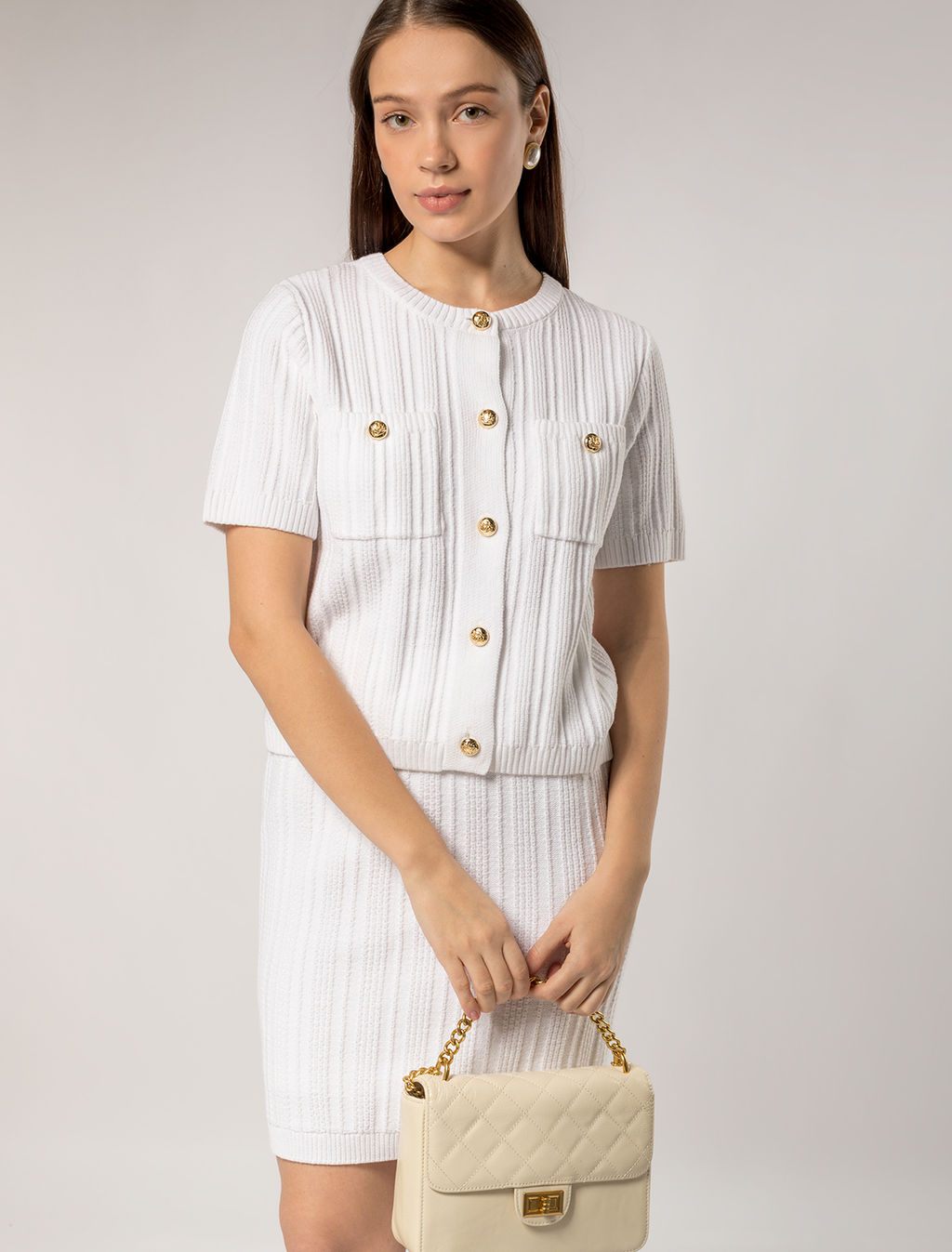 VILATTE / Жакет фактурной вязки с золотистыми пуговицами  фото 6
