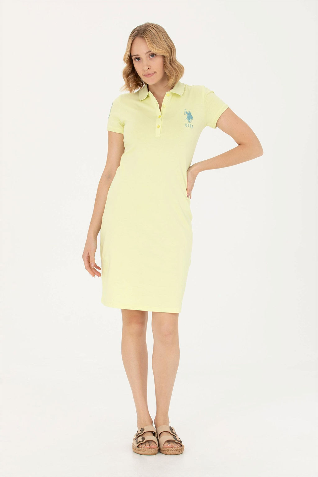 Женское светло-желтое трикотажное платье - U.s. polo assn фото 8