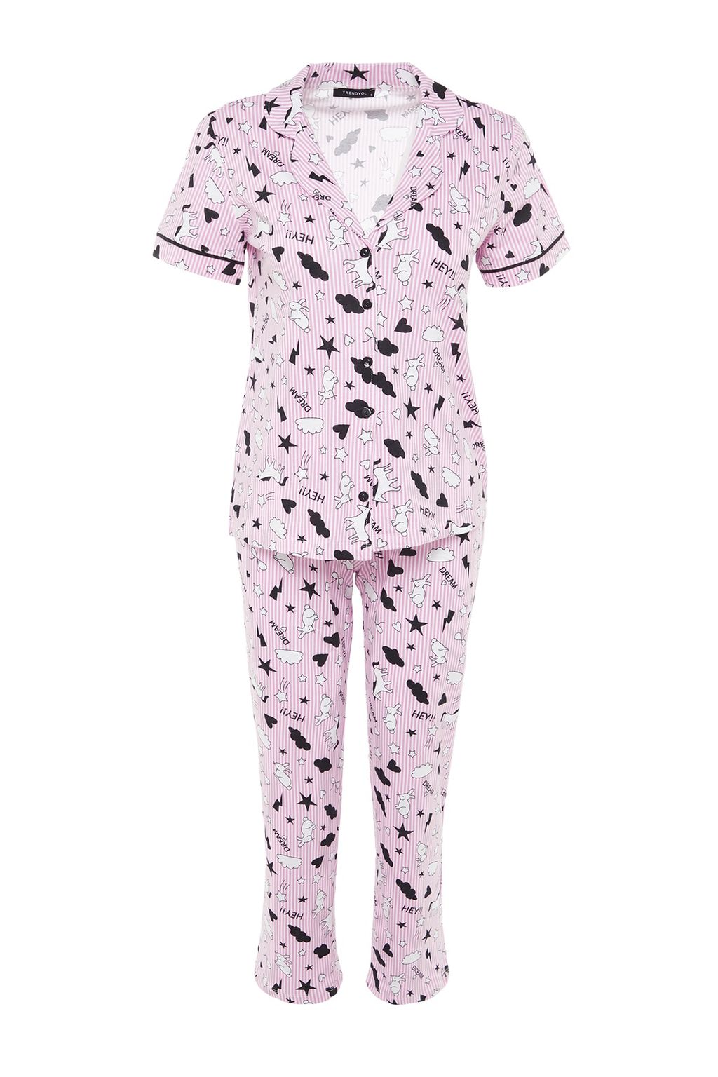 Trendyolmilla Ac?k Pembe %100 Pamuklu Eglence Desenli Biyeli Orme Pijama Tak?m? THMSS19IP0037 фото 7