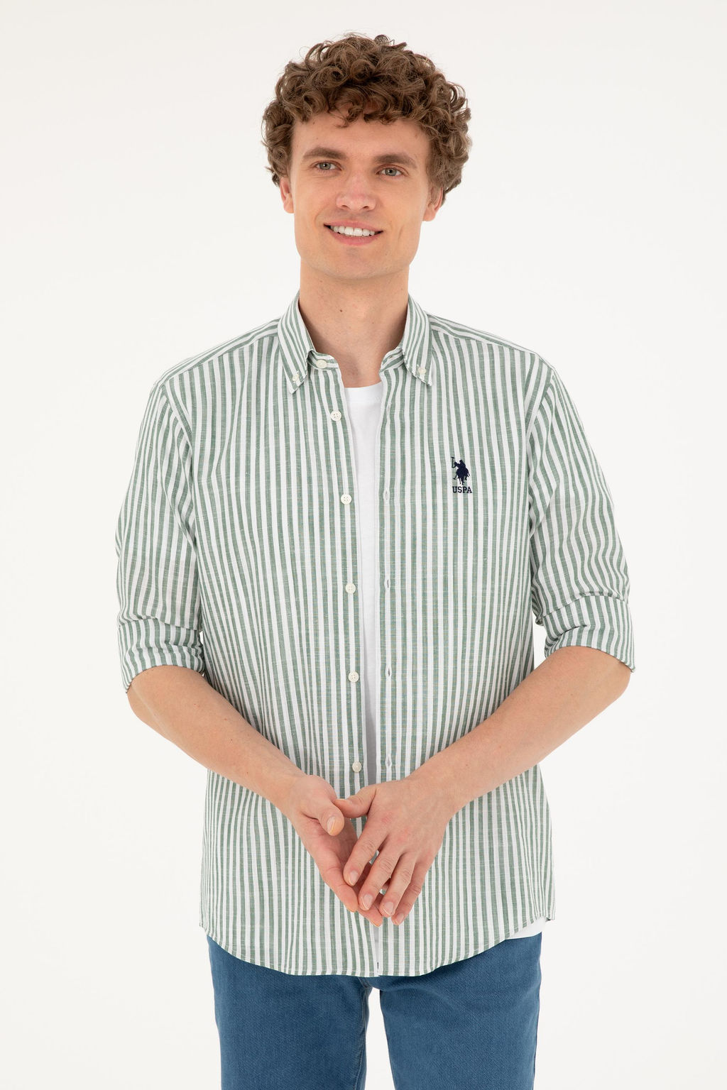 U. S. Polo Assn / Мужская рубашка цвета хаки с длинным рукавом - U.s. polo assn фото 8