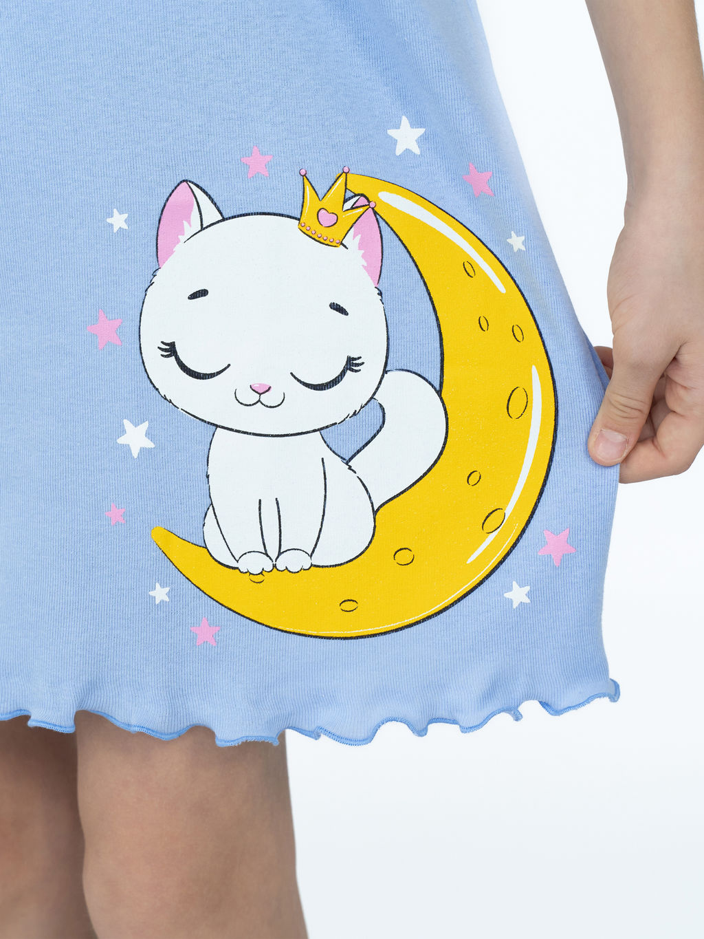 Сорочка для девочки голубая/кошка 818 (152, 80)