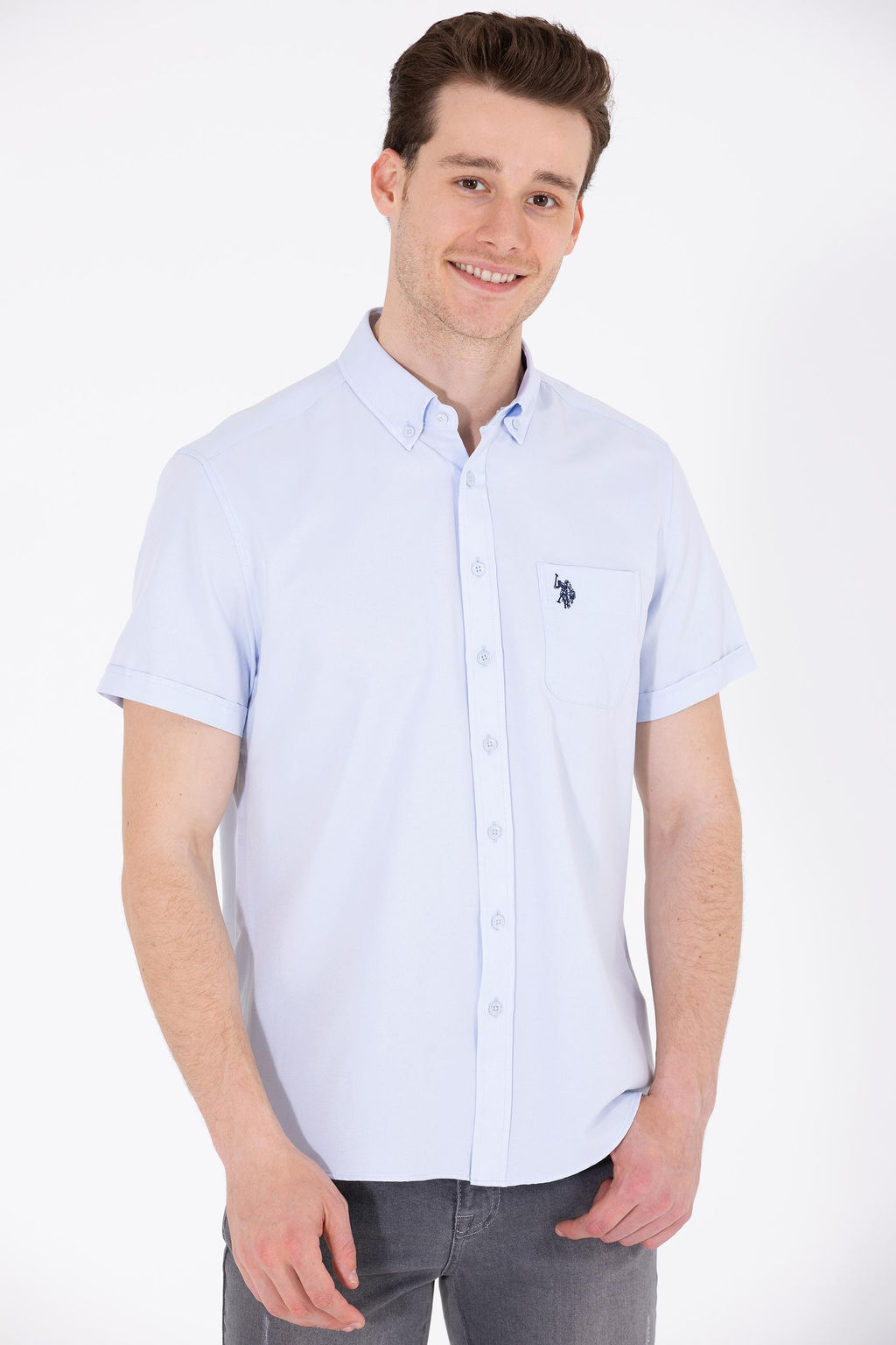 Мужская светло -голубая рубашка с коротким рукавом в корзине - U.s. polo assn фото 2