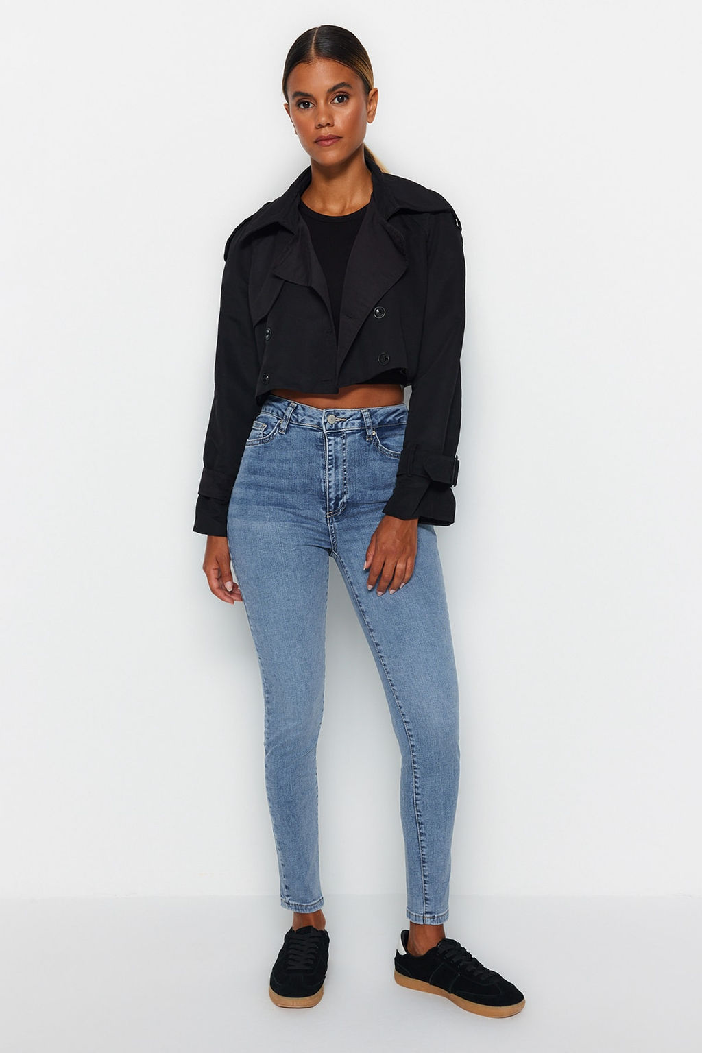 TRENDYOLMILLA Koyu Mavi Sekillendiren Etki Yuksek Bel Skinny Jeans TWOAW24JE00070  фото 10