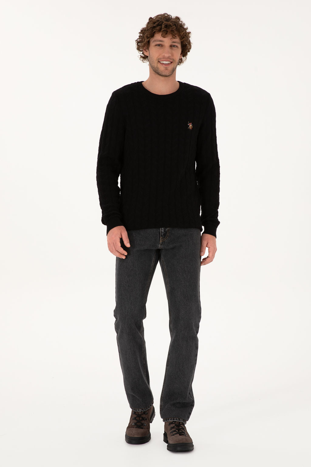 Erkek Slim Fit Bisiklet Yaka Desenli Siyah Kazak - U.s. polo assn фото 11