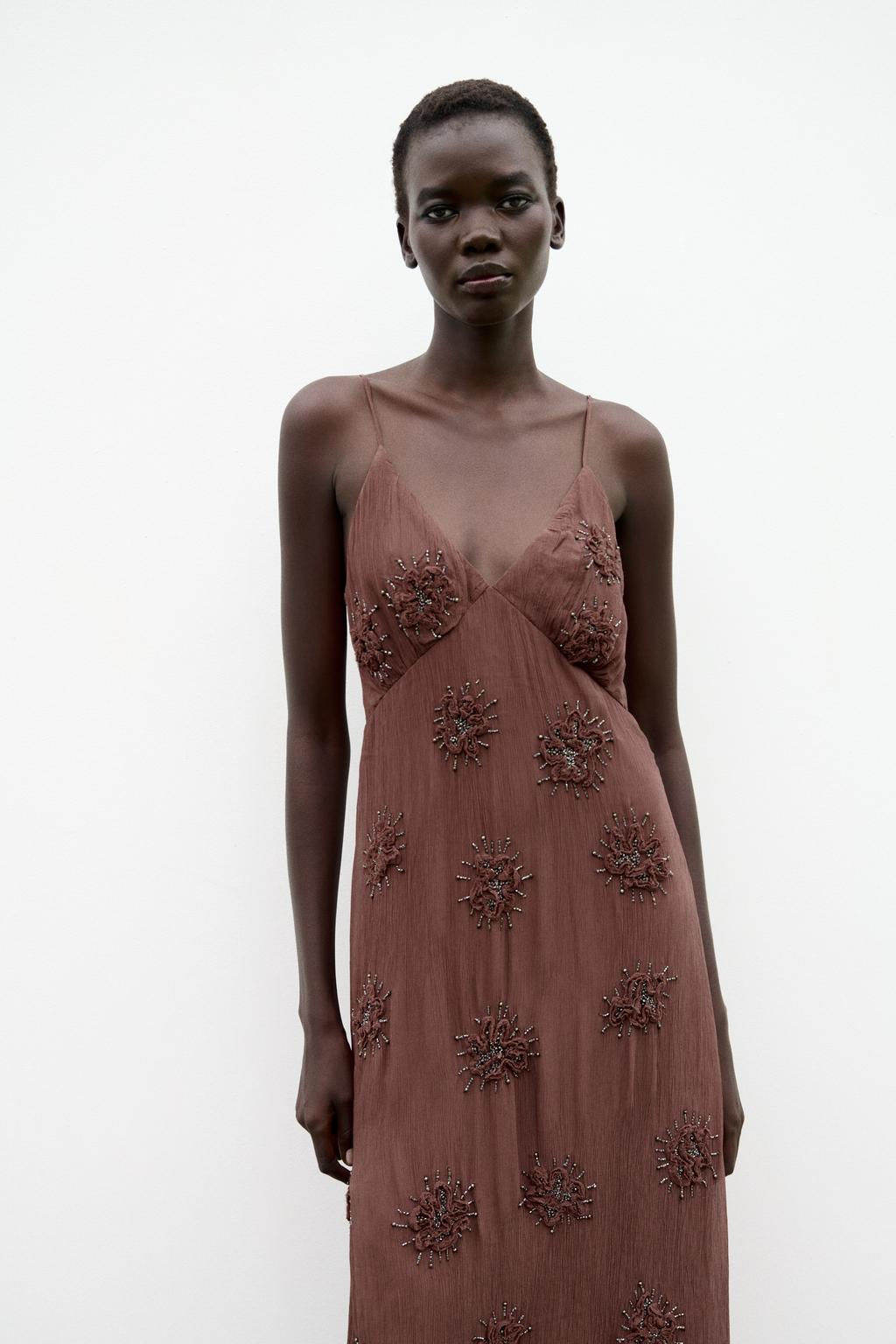 BEADED SLIP DRESS WITH EMBROIDERY - Zara фото 2