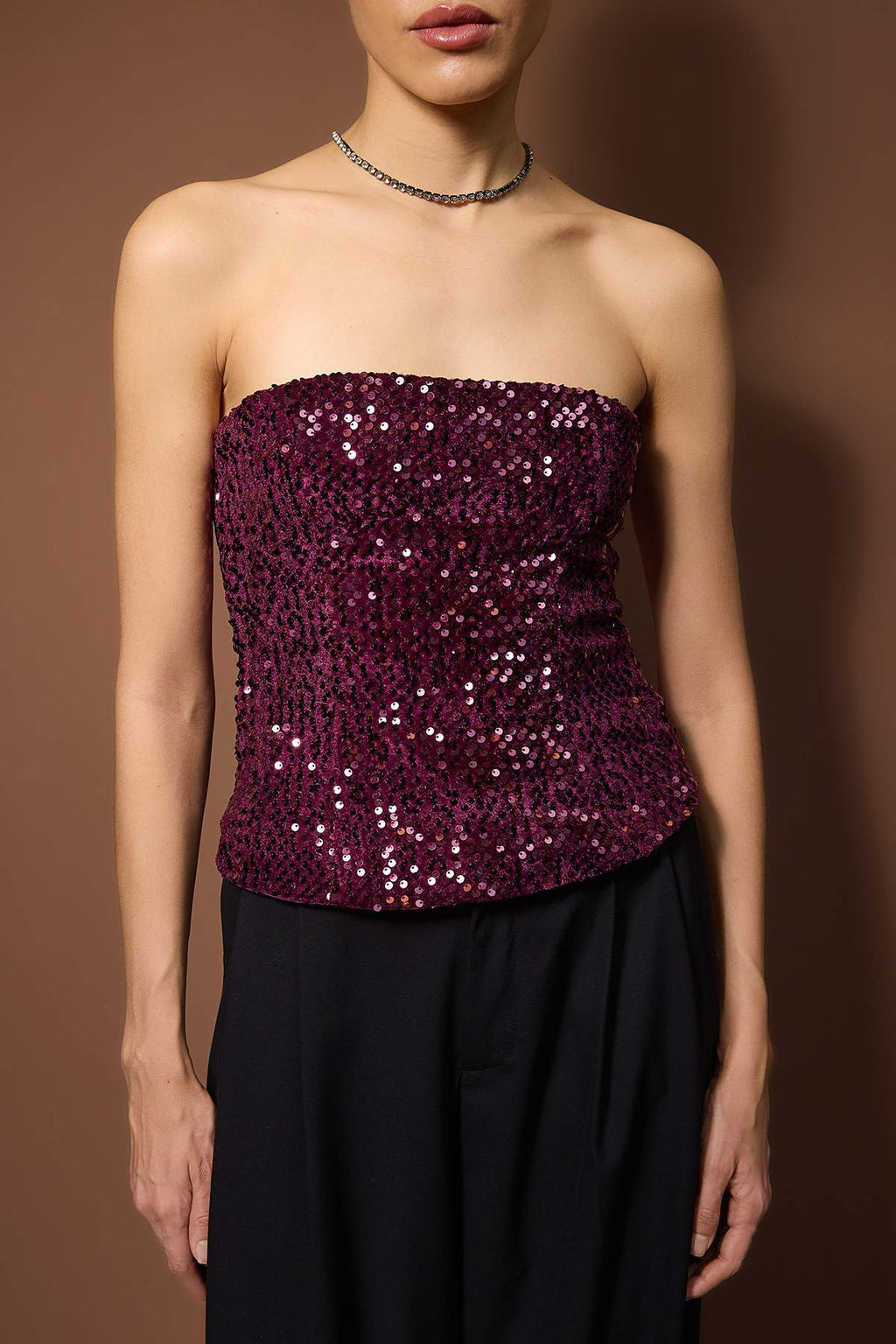 Murdum Straplez Payetli Bedene Oturan Party Bluz TPRAW26BZ00059 - Trendyolmilla фото 3