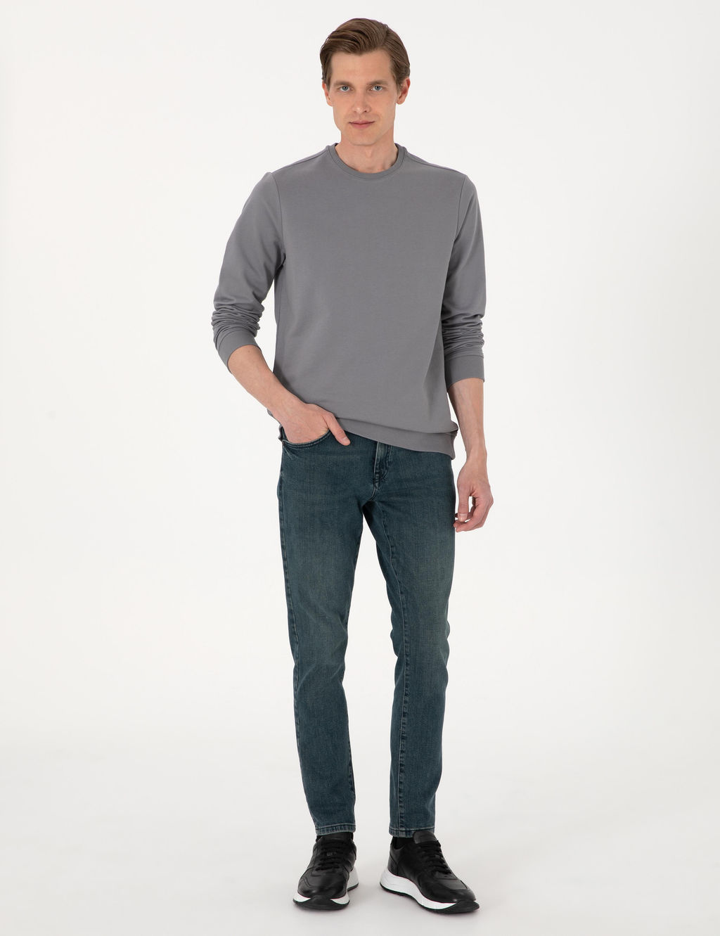 Gri 2 _plik Regular Fit Bisiklet Yaka Basic Sweatshirt - Pierre cardin фото 4