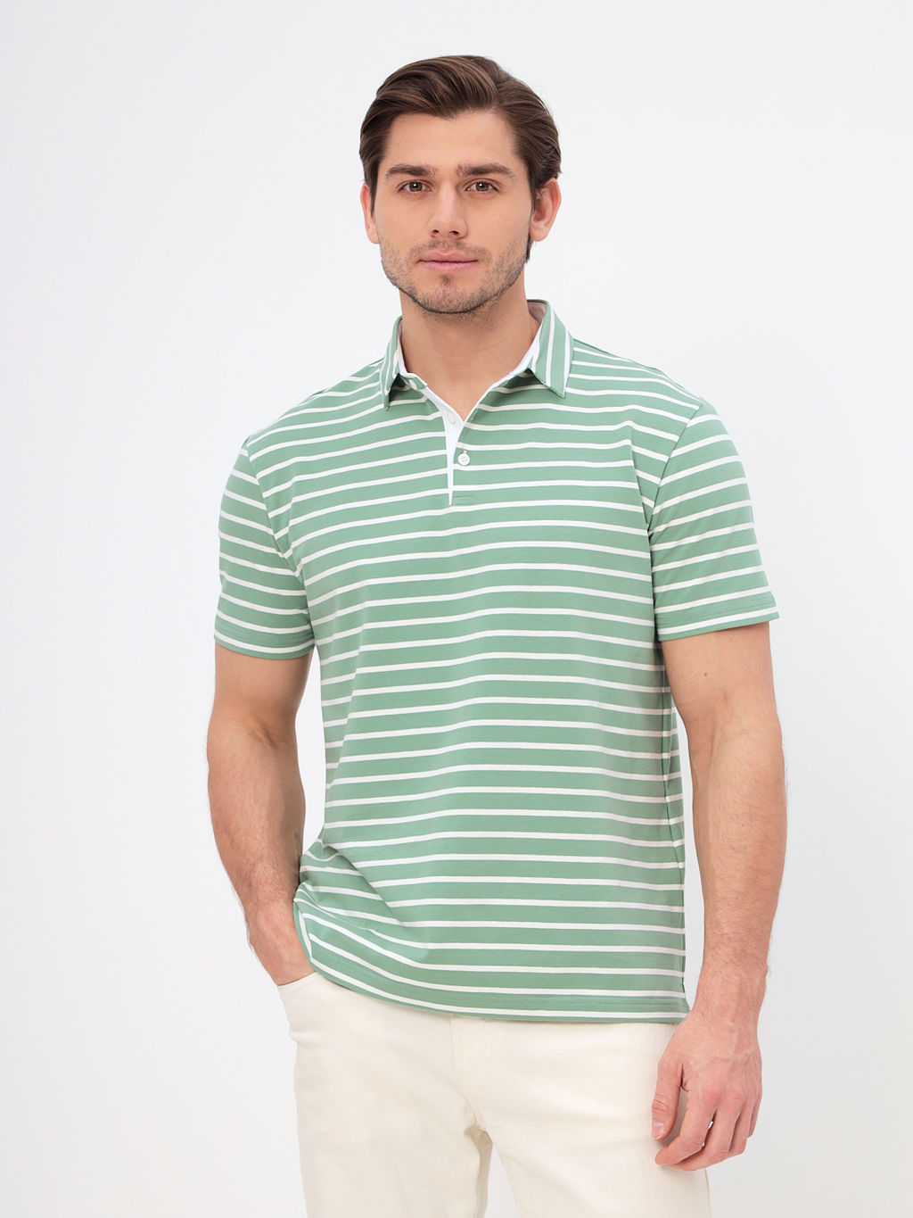 Джемпер мужской с воротником поло короткий рукав GREG G144-KD4-UT22 (зеленая полоска)