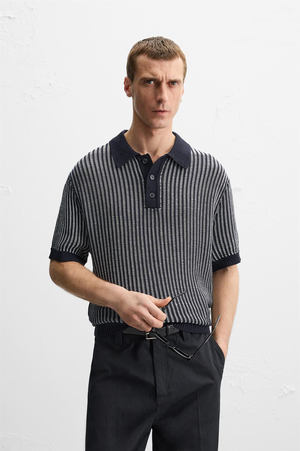 CONTRASTING RIBBED KNIT POLO SHIRT - Zara фото 2