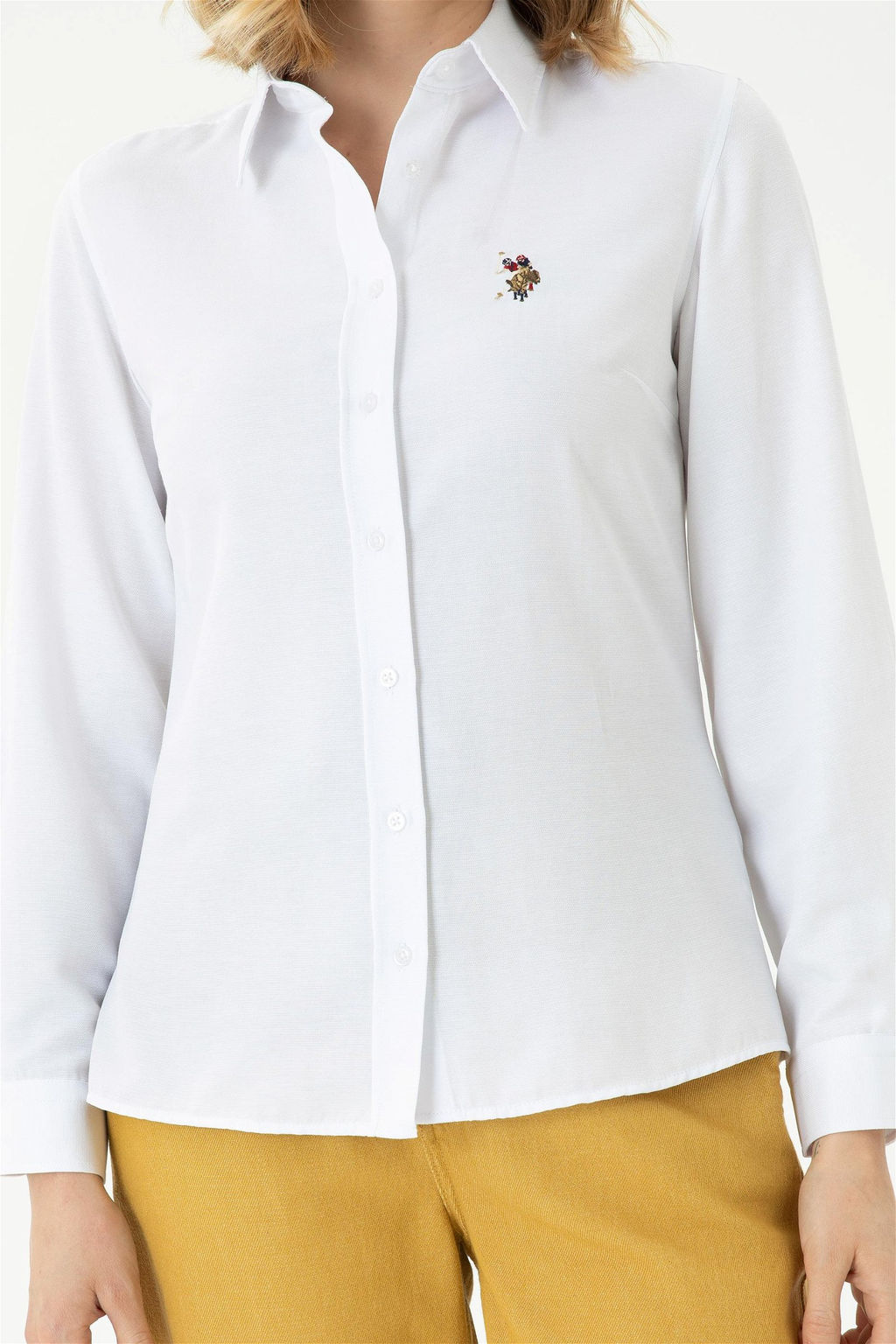 Женская белая базовая рубашка с длинным рукавом - U.s. polo assn фото 13