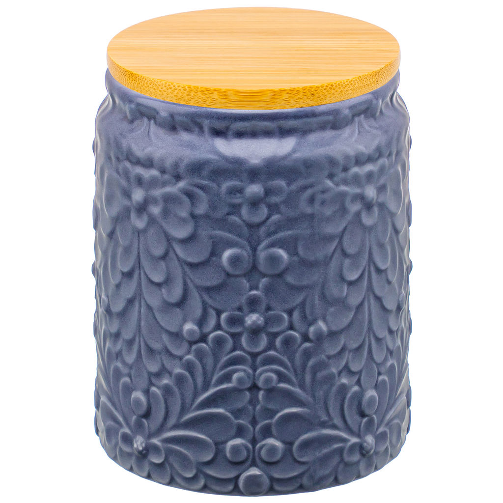 Банка д/хранения 450 мл 9*9*12 см с бамбуковой крышкой с сил. упл. темно-серый матовый