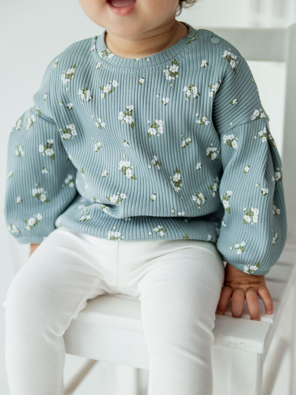 Лонгслив в рубчик Незабудки с объемными рукавами 0+ - Bungly фото 2