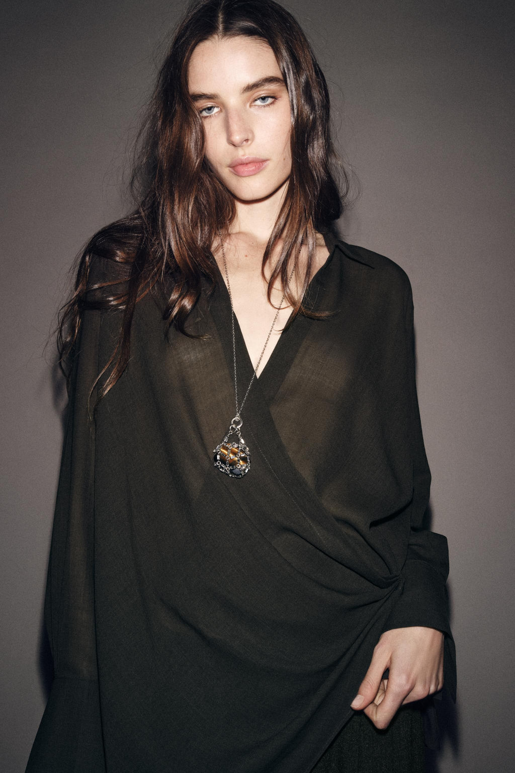 ZW COLLECTION ASYMMETRIC WOOL BLEND SURPLICE TOP