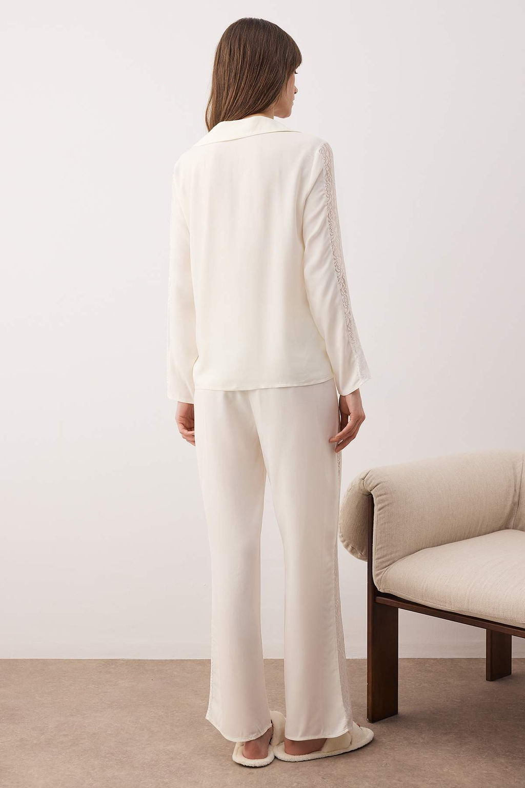 Ekru Duz Shally Dokuma Pijama Tak?m? THMAW26PT00103 - Trendyolmilla фото 4
