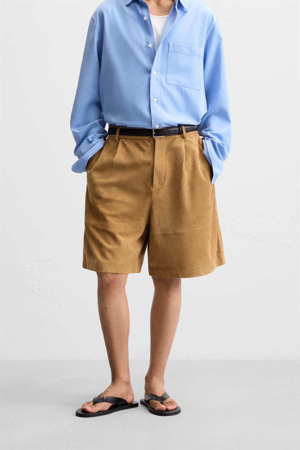 PLEATED SUEDE LEATHER BERMUDA SHORTS - Zara фото 2