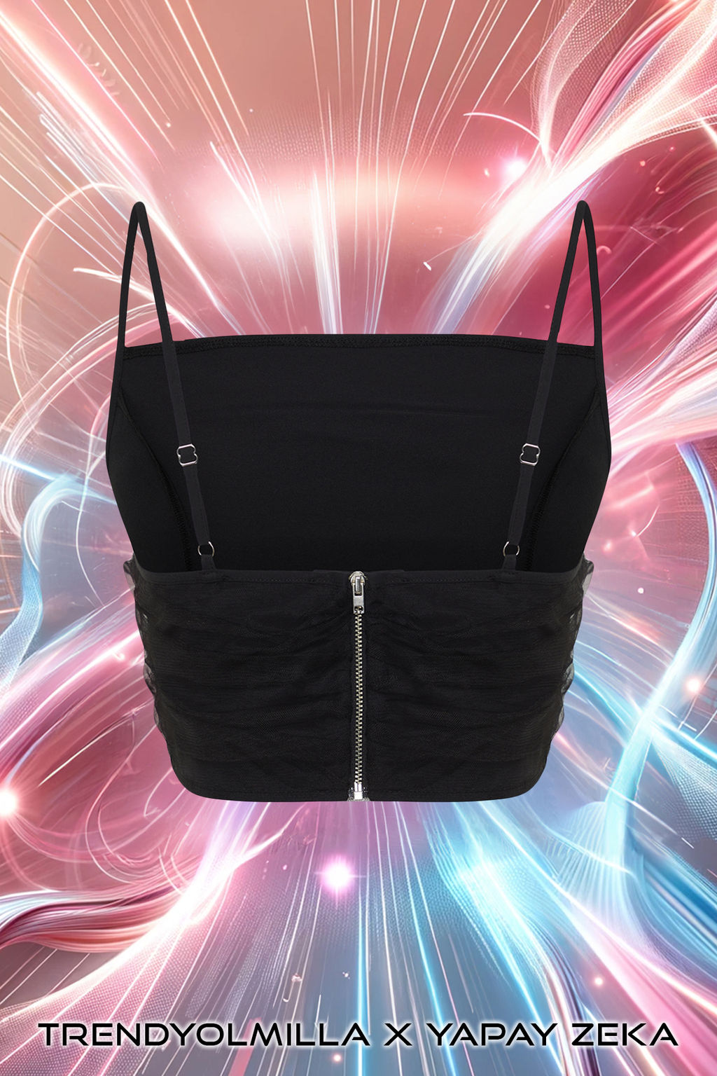 X Yapay Zeka Siyah Tul Detayl? Crop Dokuma Bluz TWOSS24BZ00540 - Trendyolmilla фото 9