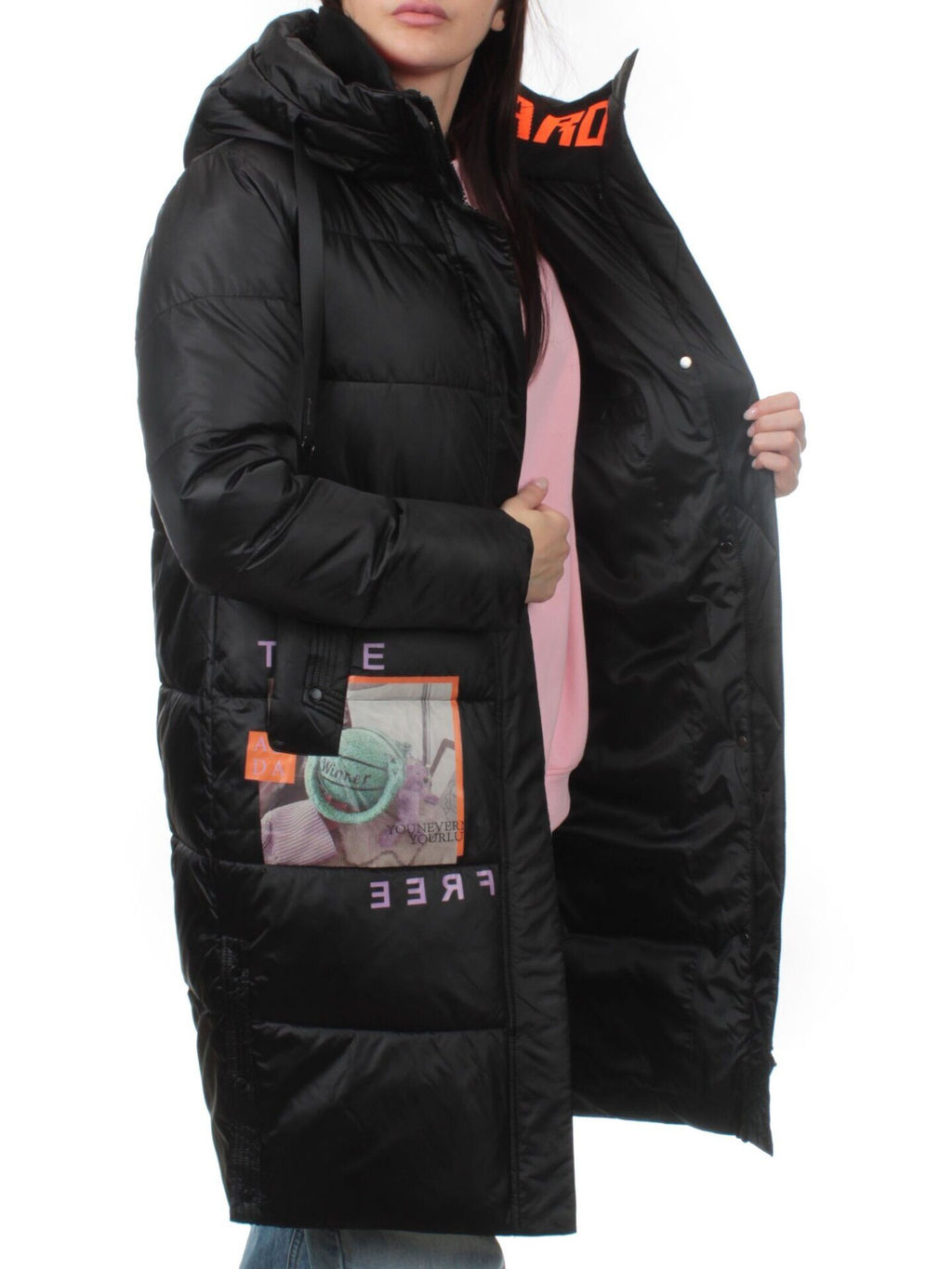 9116 BLACK Пальто зимнее женское (холлофайбер 200 гр.) - Fashion фото 7