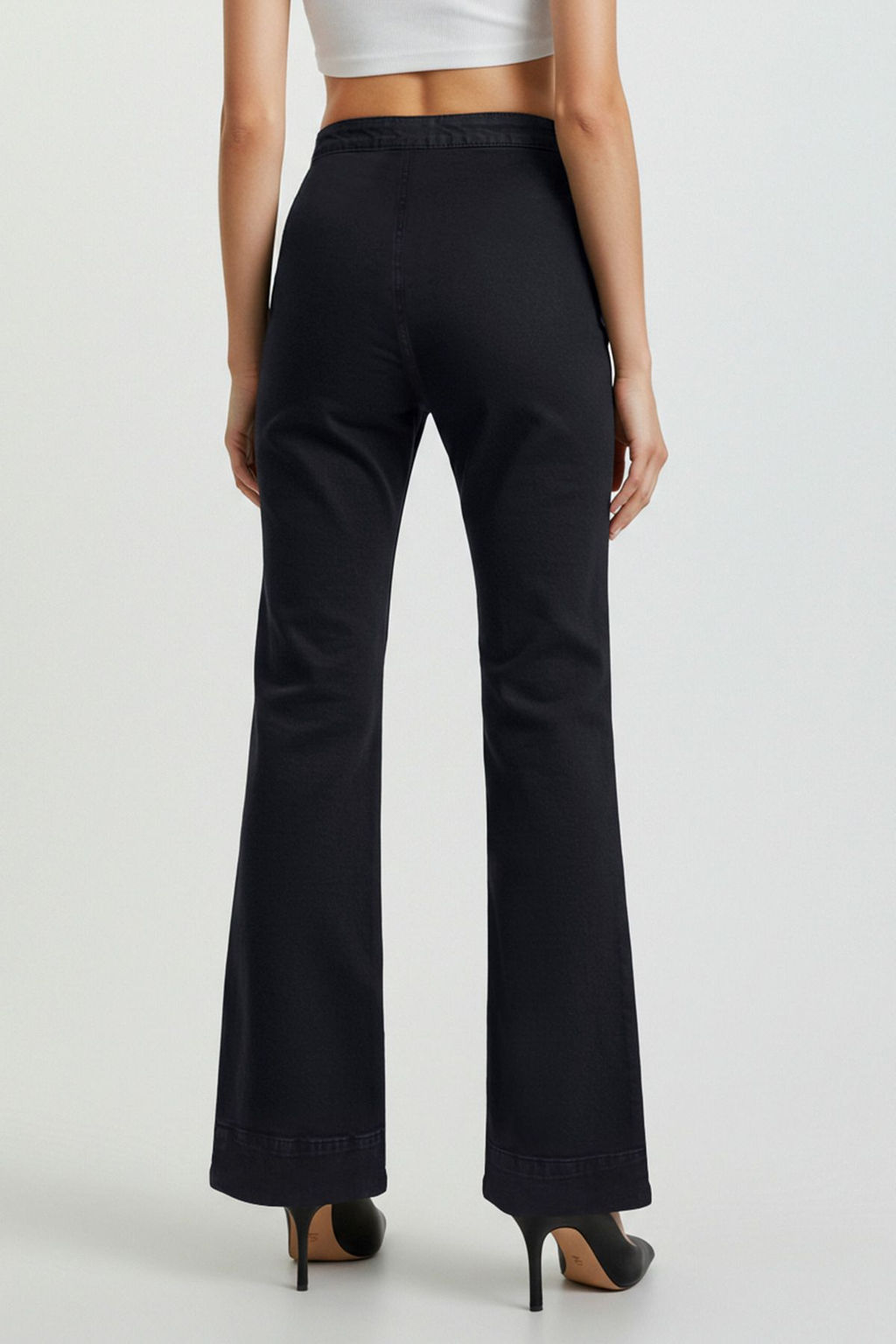 Siyah Kusgozu Baglama Detayl? Yuksek Bel Flare Jeans TWOSS25JE00005 - Trendyolmilla фото 5