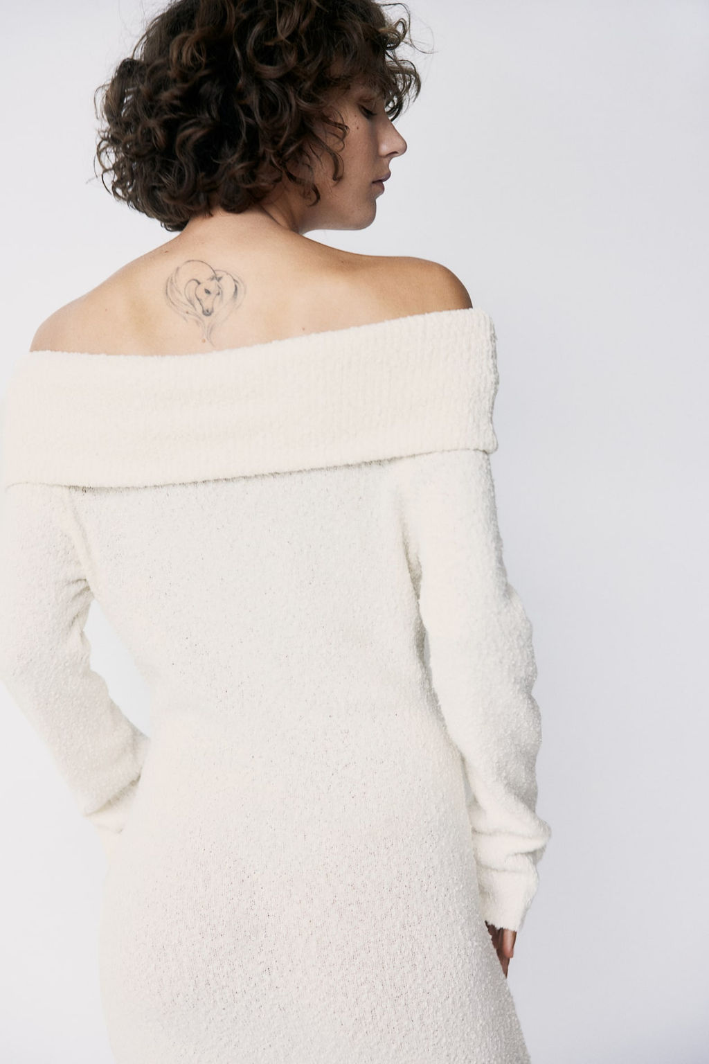 Vestido off-the-shoulder en punto boucle - H&m фото 3