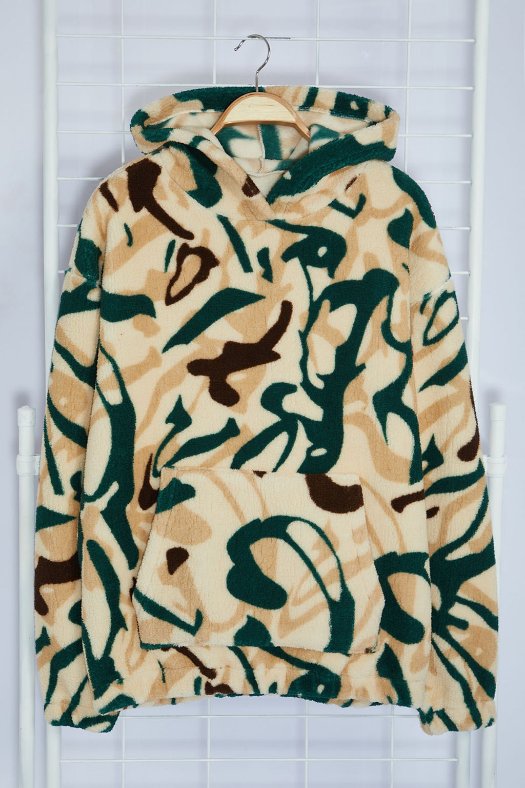 Cok Renkli Un?sex Oversize/Genis Kesim Desenli Polar/Pelus Kapusonlu Sweatshirt TMNAW25SW00147