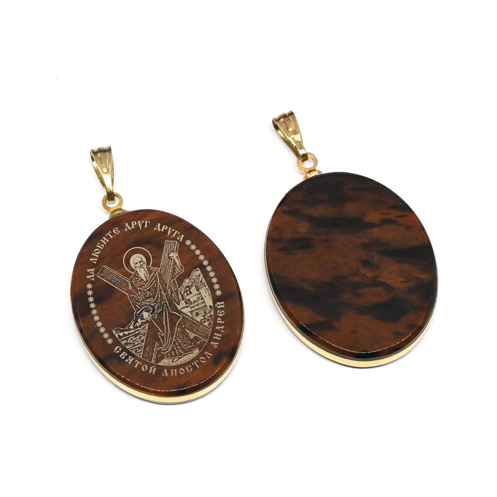 Кулон из обсидиана овал с окантовкой " Св. Андрей " 20*30мм