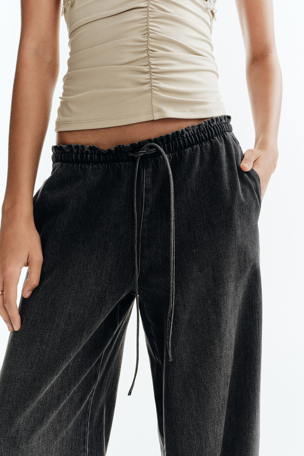 Pantal?n denim con cintura el?stica - H&m фото 9