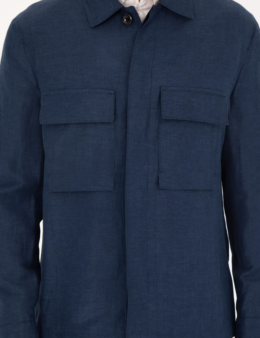 Lacivert Regular Fit Keten Kar___ml_ D__meli Ceket