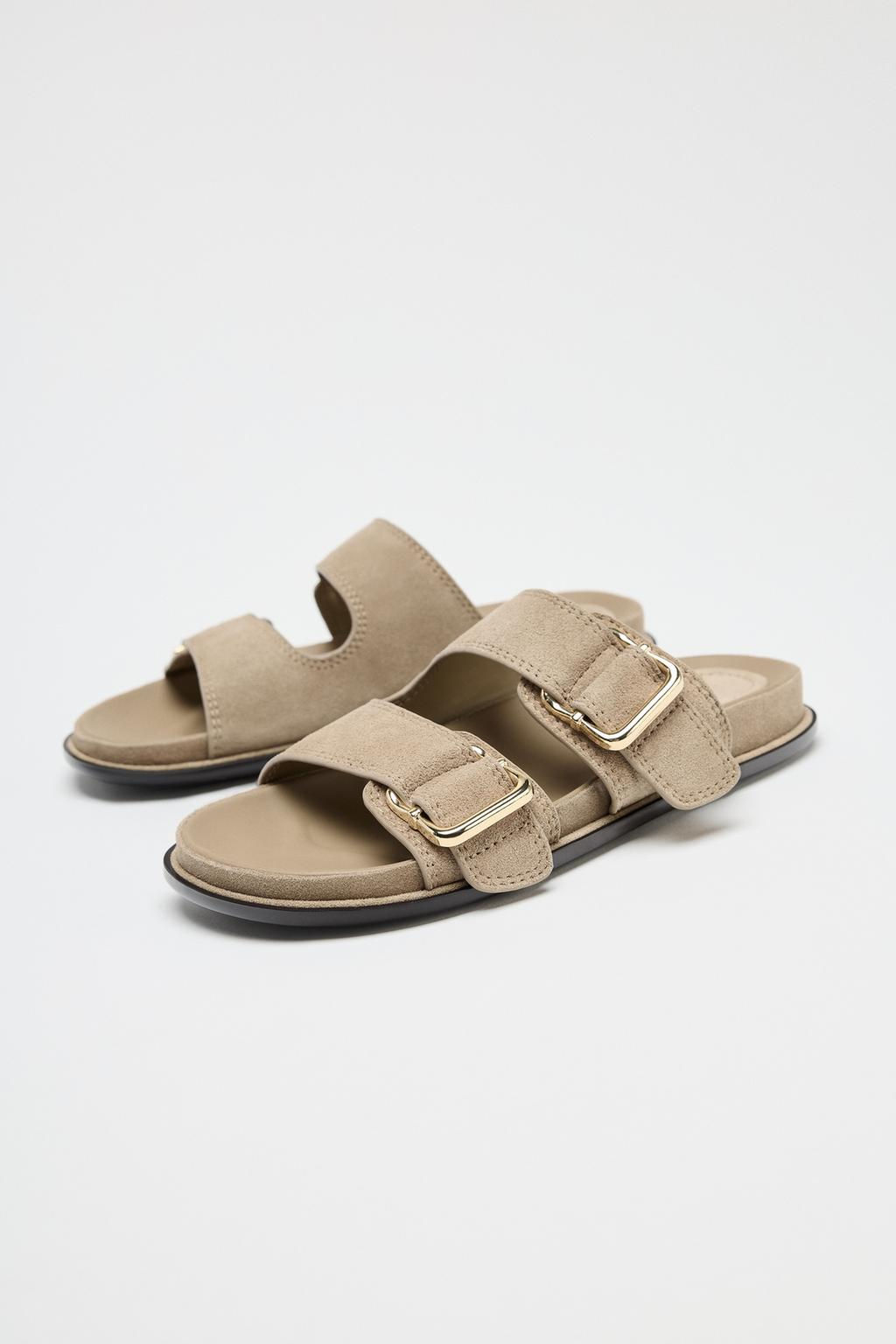 SPLIT SUEDE STRAPPY FLAT SANDALS - Zara фото 3
