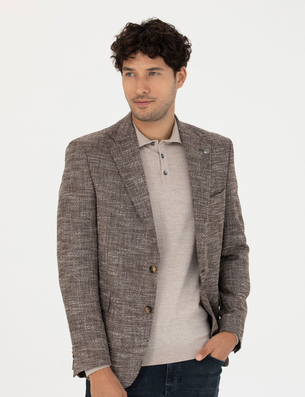 Kahverengi Slim Fit Y_n Kar___ml_ Ceket