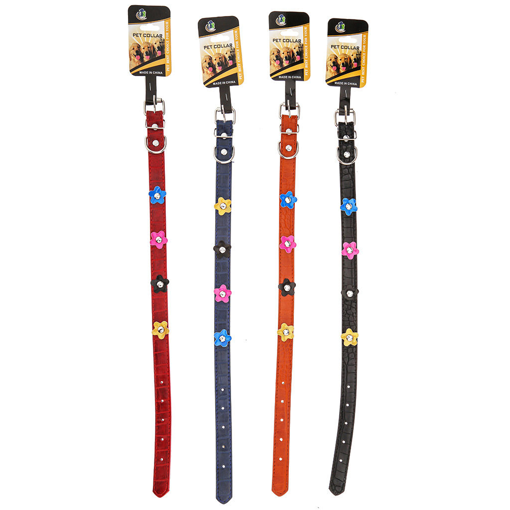 Пэт тойс (Pet toys) Ошейник для собаки Цветы 1,9х45см, металлическая застежка, под кожу, с декором, на картоне, цвета в ассортименте: красный, синий, черный, коричневый (Китай)  фото 5