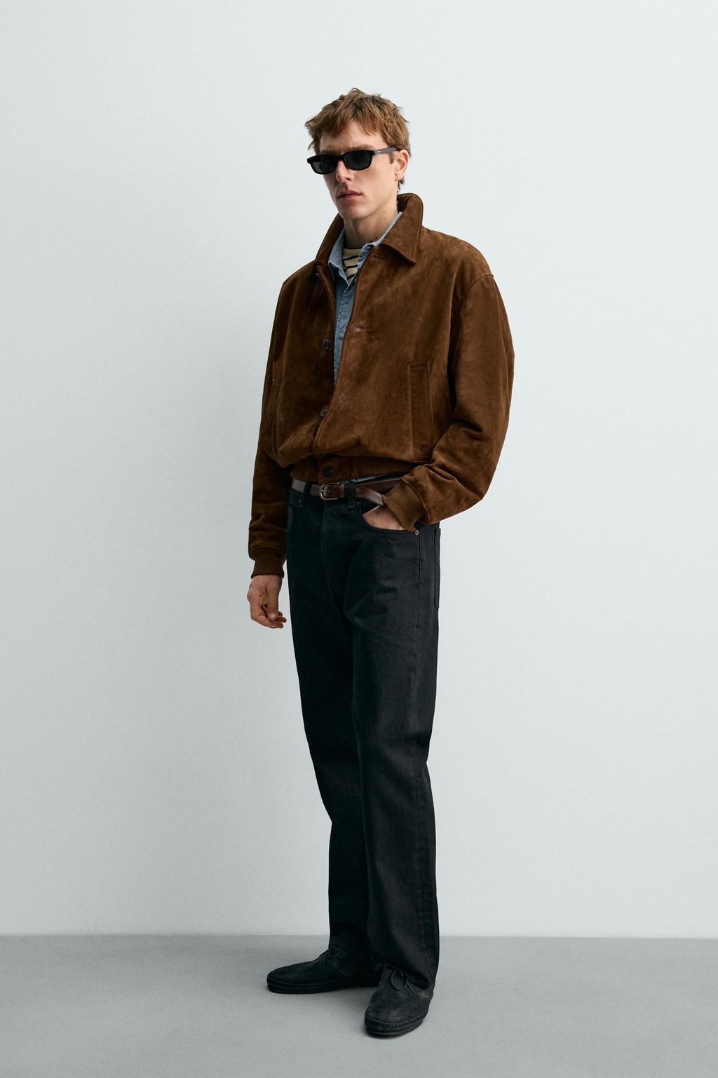 CROPPED FIT SUEDE LEATHER JACKET AARON LEVINE X ZARA фото 12