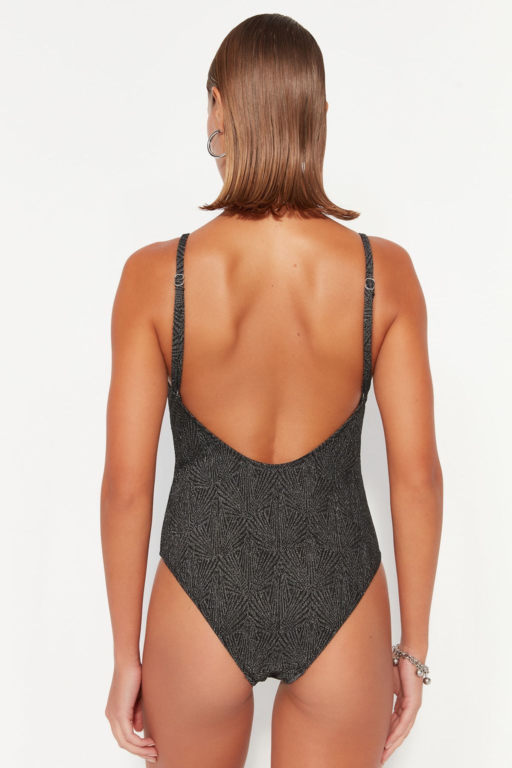 Siyah V Yaka S?rt Dekolteli Simli Normal Paca Mayo TBESS23MA00222