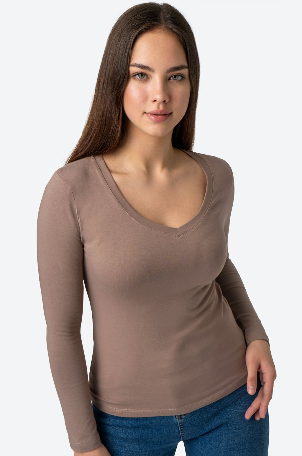 Женский базовый лонгслив с V-вырезом Happy Fox  фото 7