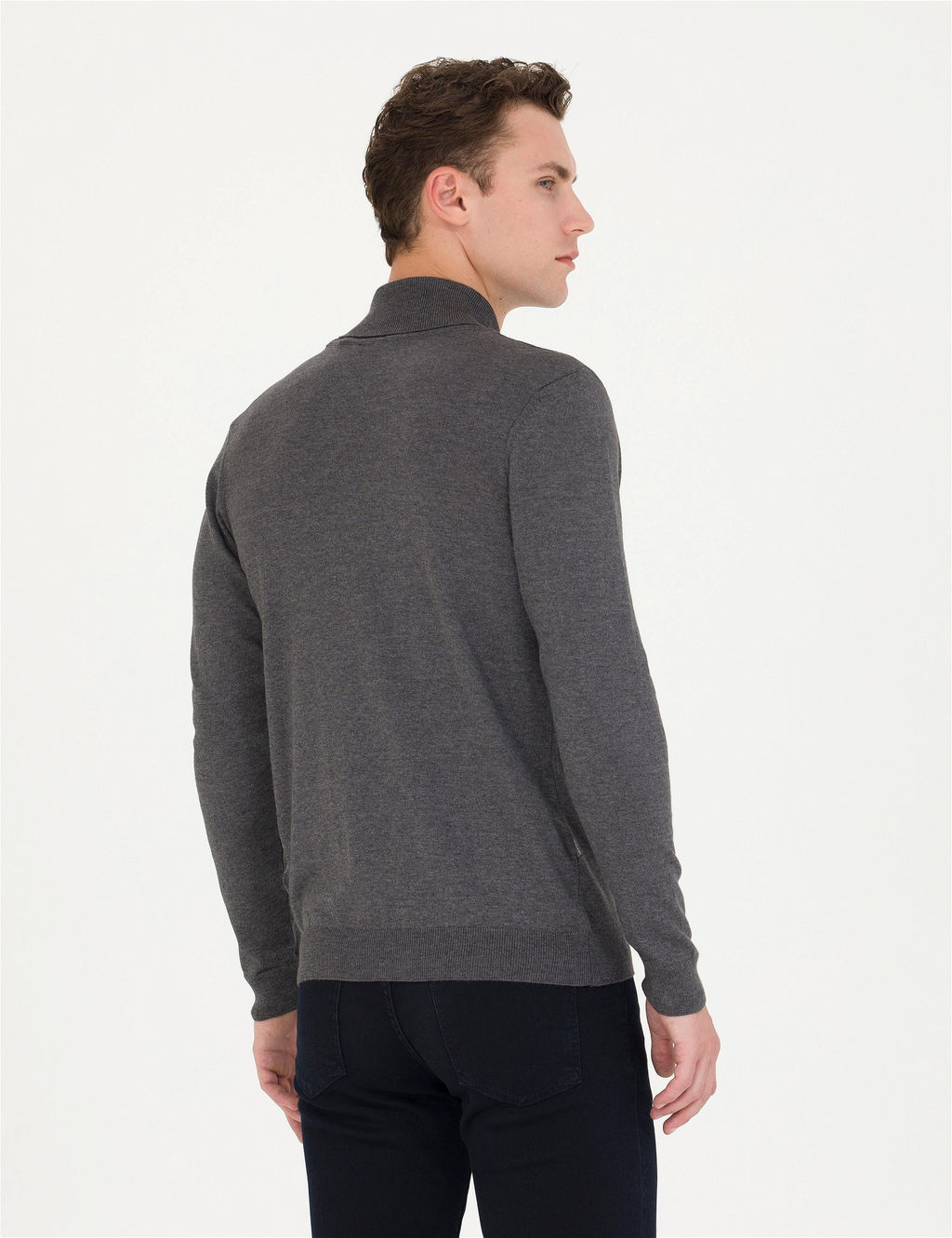 Gri Melanj Slim Fit Bal_k__ Yaka Basic Triko Kazak - Pierre cardin фото 5