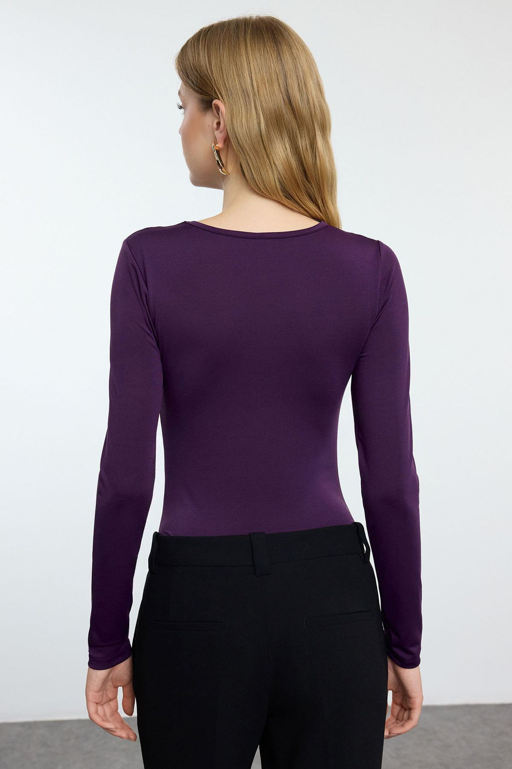 TRENDYOLMILLA Siyah Bisiklet Yaka Tul Dekolteli Alttan C?tc?tl? Esnek Orme Body TWOAW24BD00012  фото 5