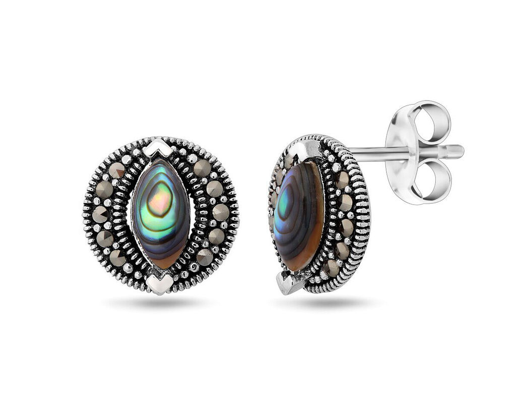 Серьги, марказит , перламутр зелёный, SL-LNJ350